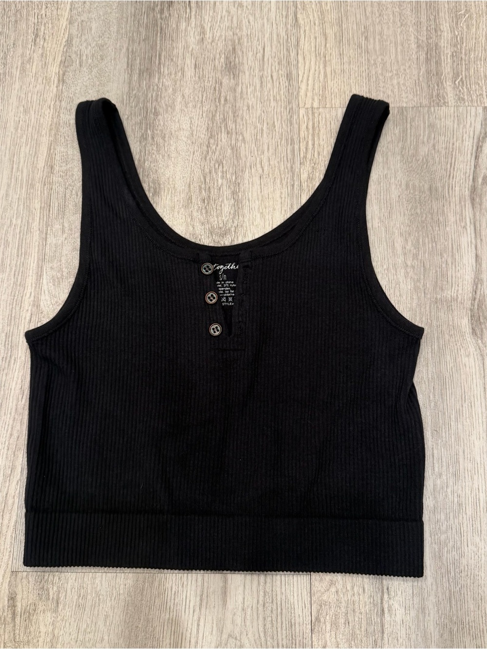 By Together Black Ribbed Henley Crop Tank‎ Top Size S/M